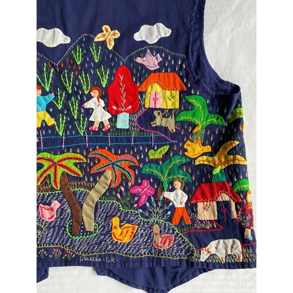 Colombian CUYAMUNA Vintage Handmade Boho Appliqué Embroidered Vest Folk Hippie - Picture 8 of 11